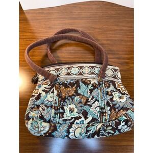 Vera Bradley Floral Handbag Purse Quilted Cotton Brown‎ Blue Small